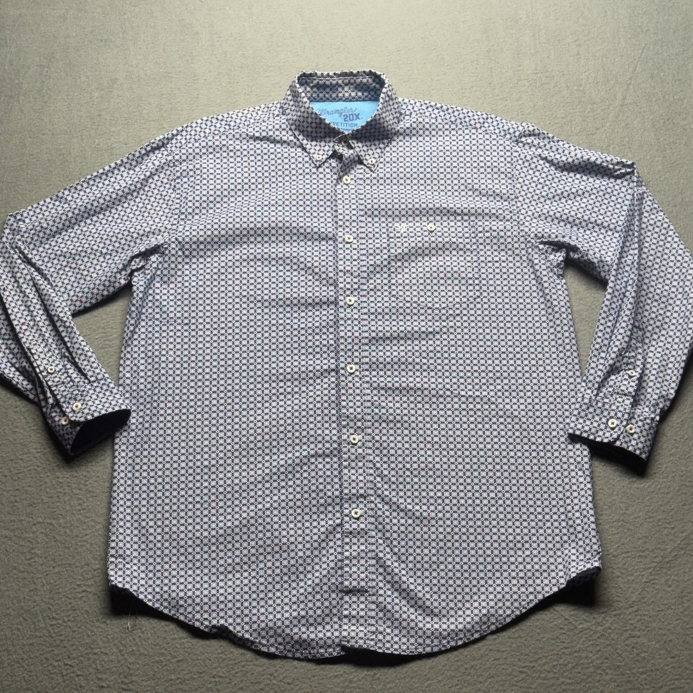Wrangler 20X Competition Shirt Mens XL Blue Geometric Stretch Button Down LS